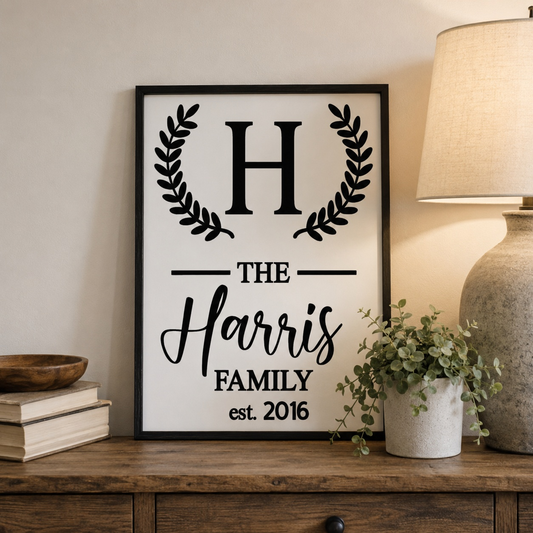 Rustic Wooden Family Name Sign with Wreath