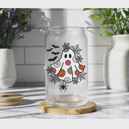 Halloween Daisy Ghost Glass Can | Festive Halloween Cup