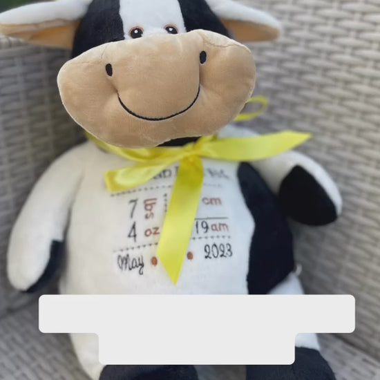 embroidered cow with baby birth stats