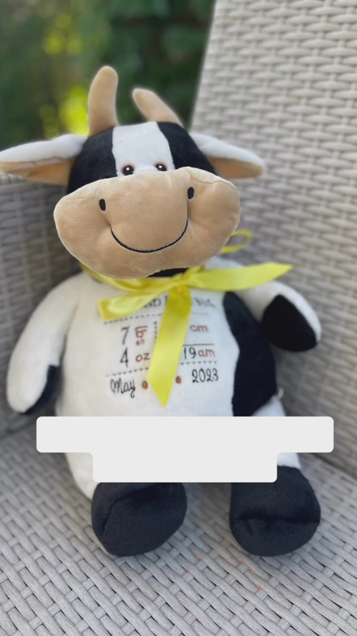 embroidered cow with baby birth stats