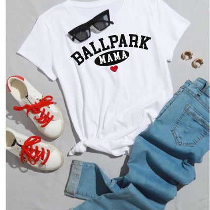 Ballpark Mama Baseball T-Shirt with sporty design, perfect for game-day outfits and expressing mom pride.