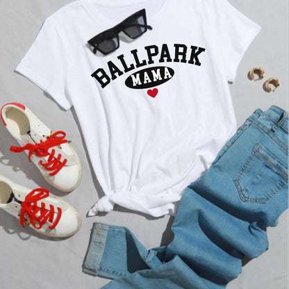 Ballpark Mama Baseball T-Shirt with sporty design, perfect for game-day outfits and expressing mom pride.