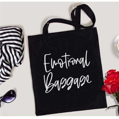 Woman carrying Emotional Baggage Reusable Tote Bag