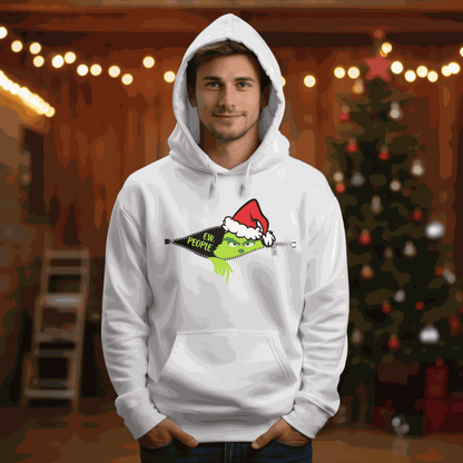 Grinch hoodie with "Ew People" design for Christmas.