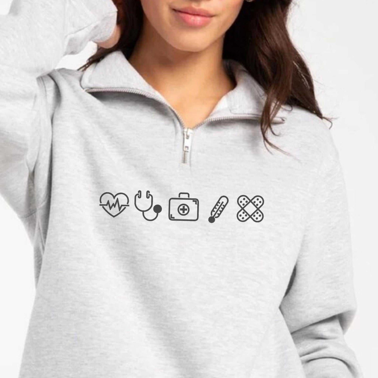 Embroidered Varsity Nurse Icon Quarter Zip Sweatshirt