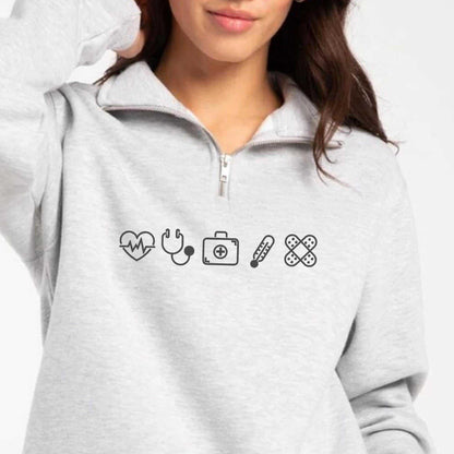 Embroidered Varsity Nurse Icon Quarter Zip Sweatshirt