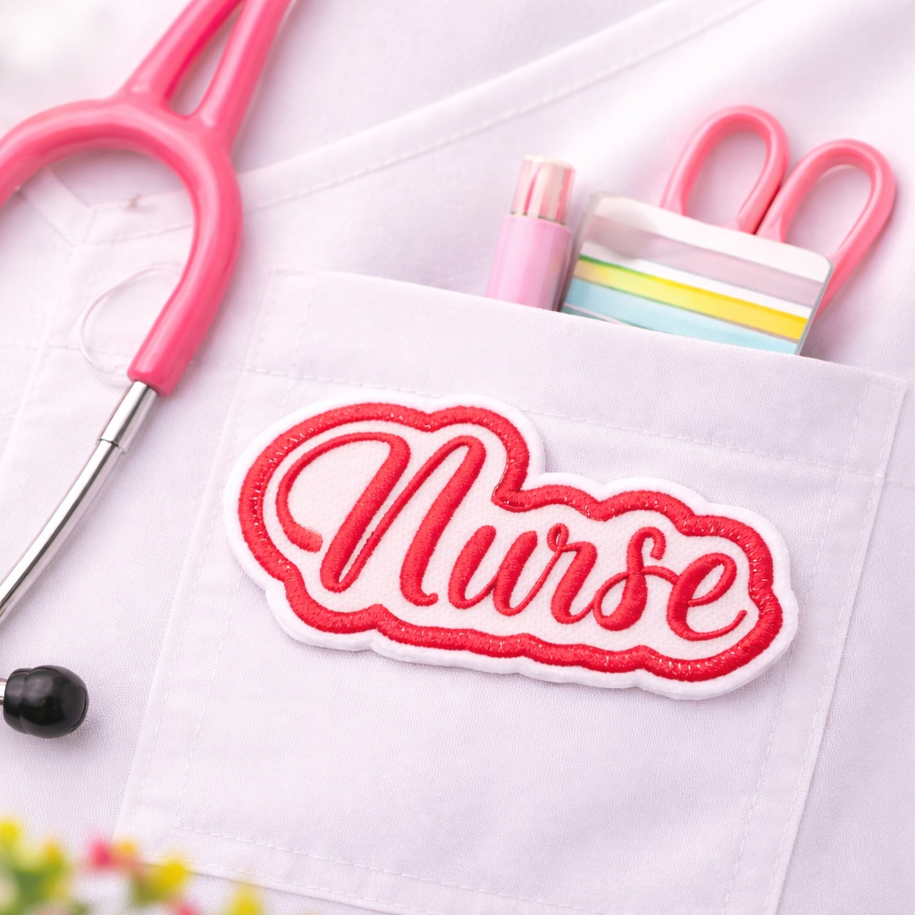 Custom embroidered nurse patch iron-on name tag for medical professionals