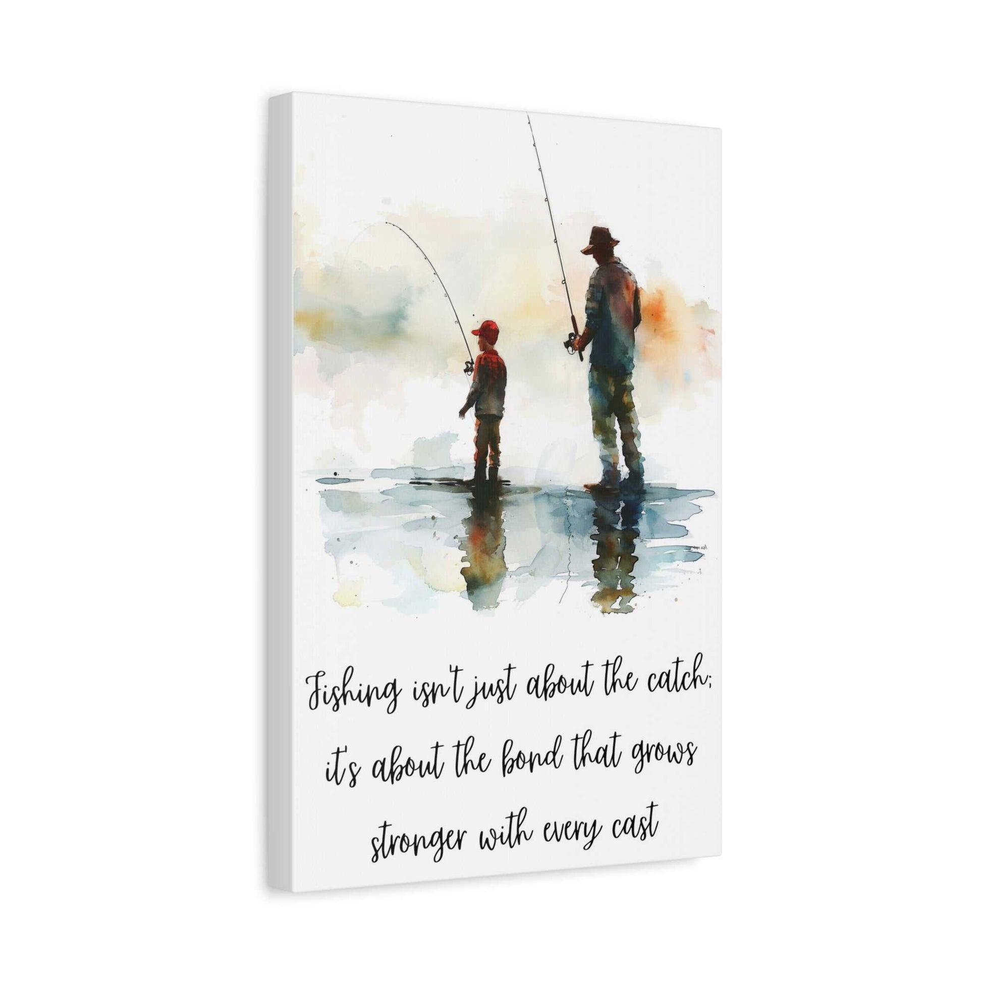 Father and son fishing canvas wall art, sentimental gift for dad.