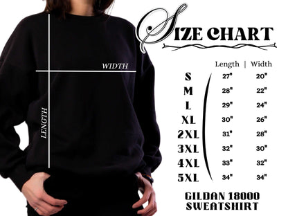 Fishermen Love Fishing Embroidered Crewneck with size chart and measurements.