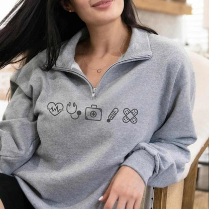 Embroidered Varsity Nurse Icon Quarter Zip Sweatshirt