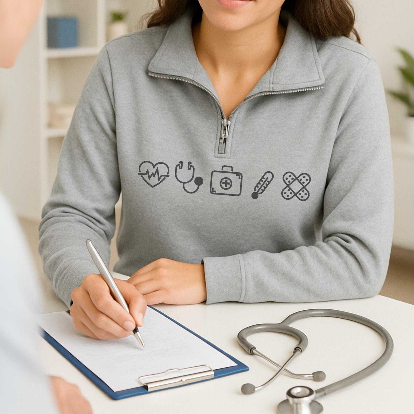 Embroidered Varsity Nurse Icon Quarter Zip Sweatshirt