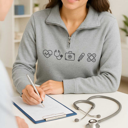 Embroidered Varsity Nurse Icon Quarter Zip Sweatshirt