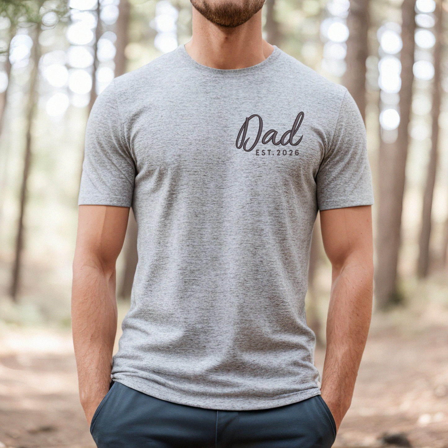 Embroidered Dad Est. year t-shirt personalized Father's Day gift with left chest stitching