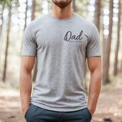 Embroidered Dad Est. year t-shirt personalized Father's Day gift with left chest stitching