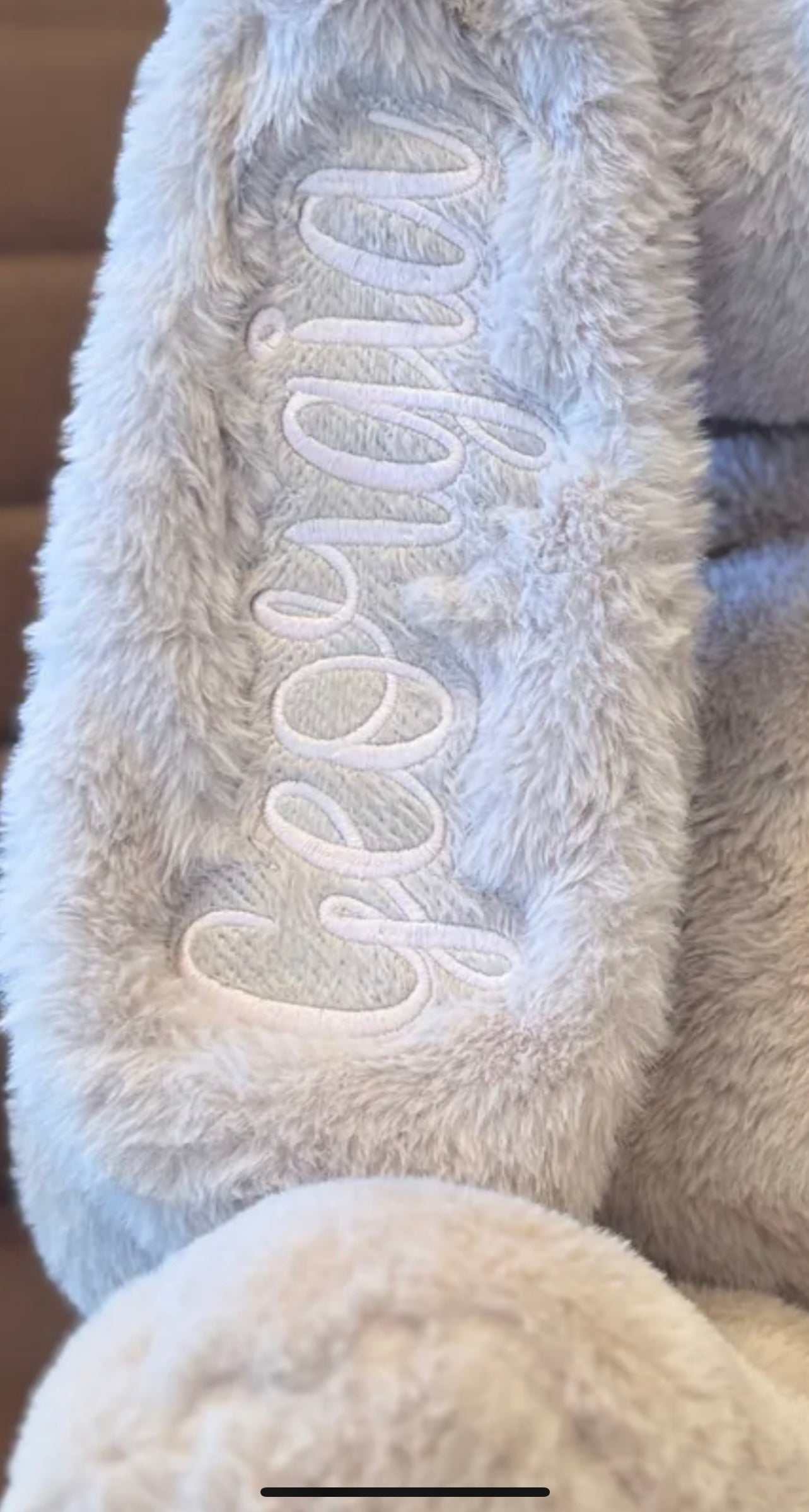 15" personalized bunny plush with embroidered name on ear, soft and customizable for gifts.