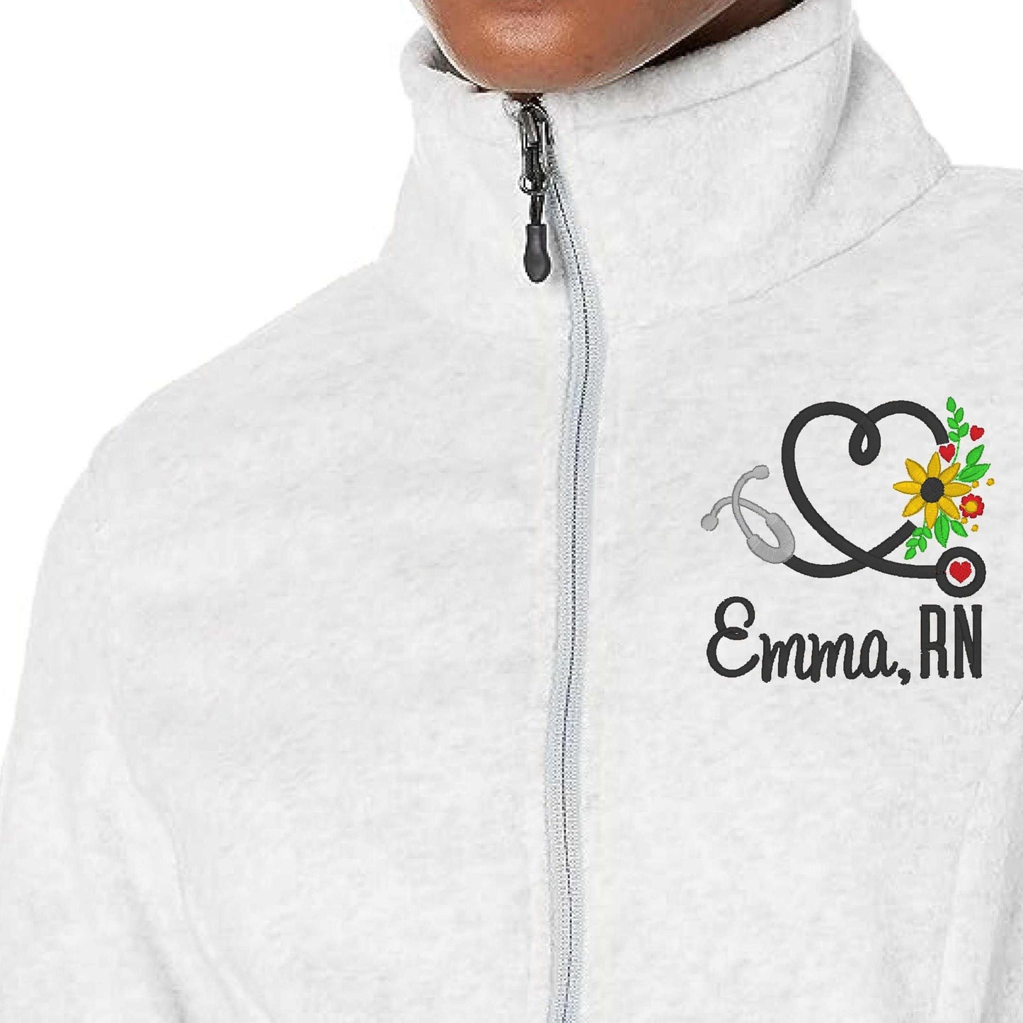 Custom Nurse Full Zip Sweatshirt with Embroidered RN Monogram, Ideal Graduation Gift.