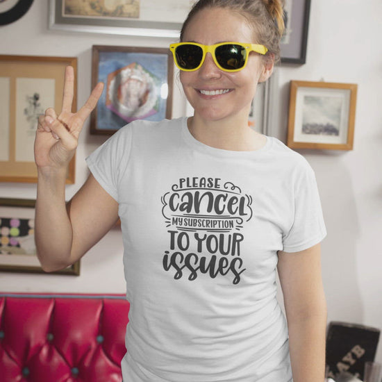 video of young lady in the please cancel subscription shirt - Purple LadyBug Decor