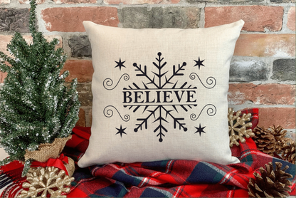 Purple LadyBug Decor Accessories Believe Snowflake Pillow Cover -