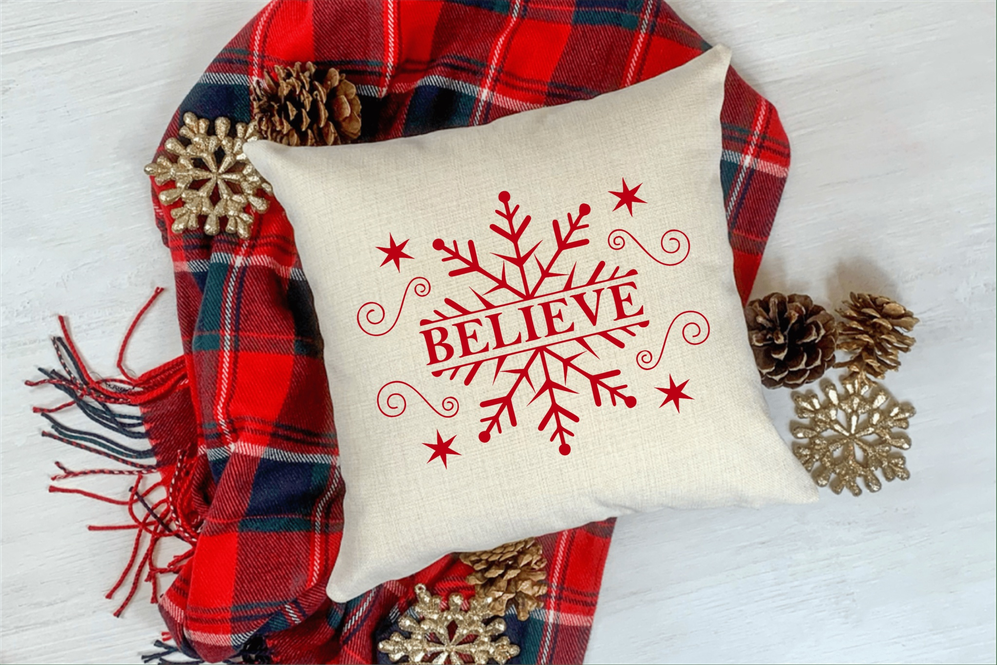 Purple LadyBug Decor Accessories Believe Snowflake Pillow Cover -