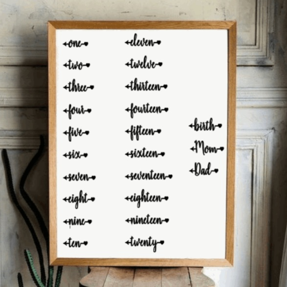 Height marker vinyl decal set for growth chart ruler with mini arrow design.