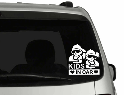 Hip Baby in Car decal on a car window, durable white vinyl, weatherproof for up to 5 years.