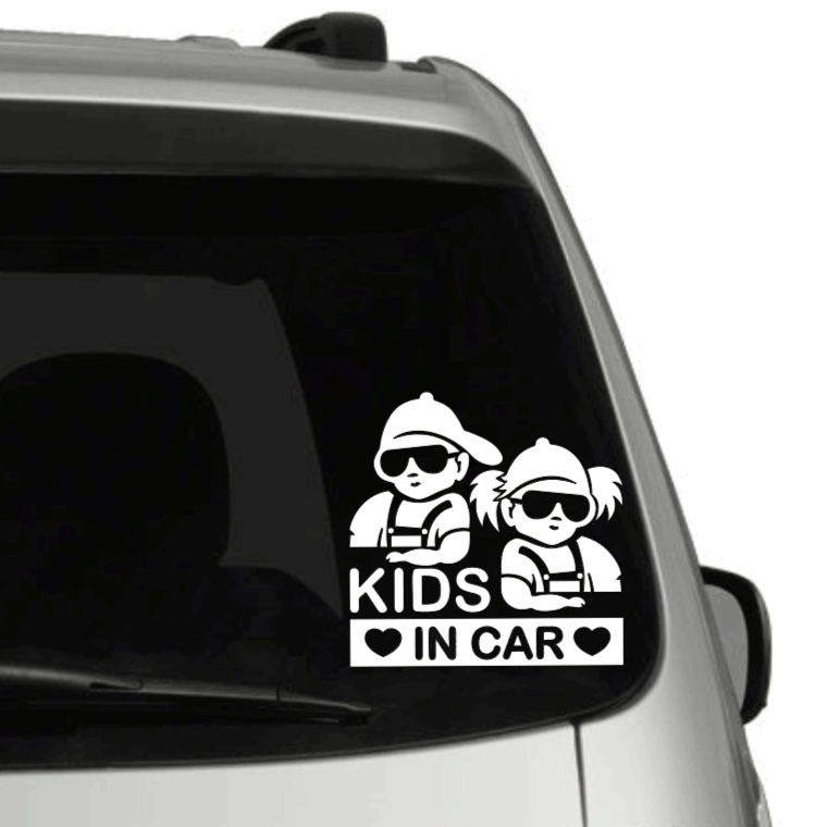 Hip Kids in Car Sticker on car window, weatherproof vinyl, lasts up to 5 years.