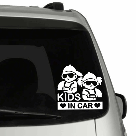 Hip Kids in Car Sticker on car window, weatherproof vinyl, lasts up to 5 years.
