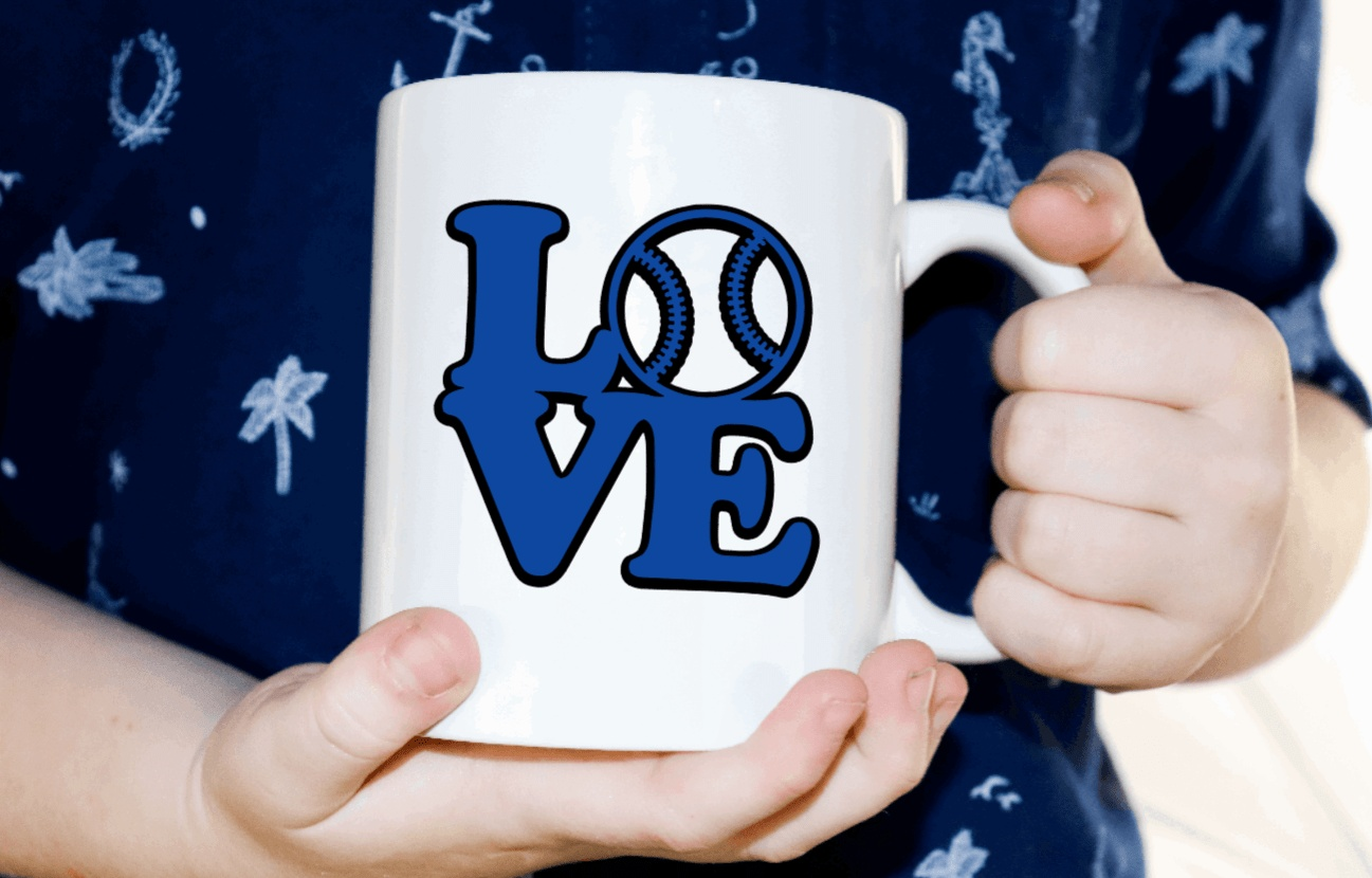 Love Baseball Sticker on Mug with Vinyl Decal Design