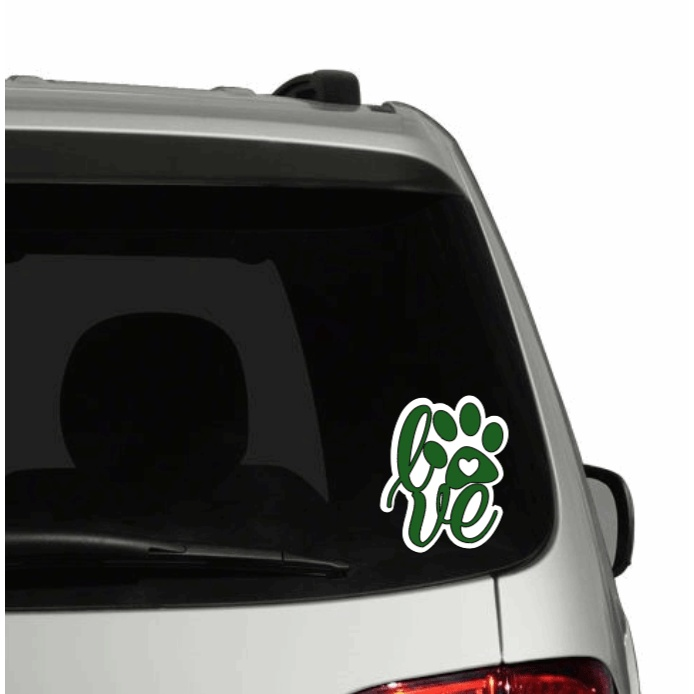 dog paw love monogram decal on car window