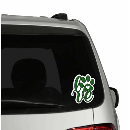 dog paw love monogram decal on car window