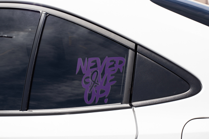 Never Give Up Cancer Ribbon Vinyl Decal on Car Window