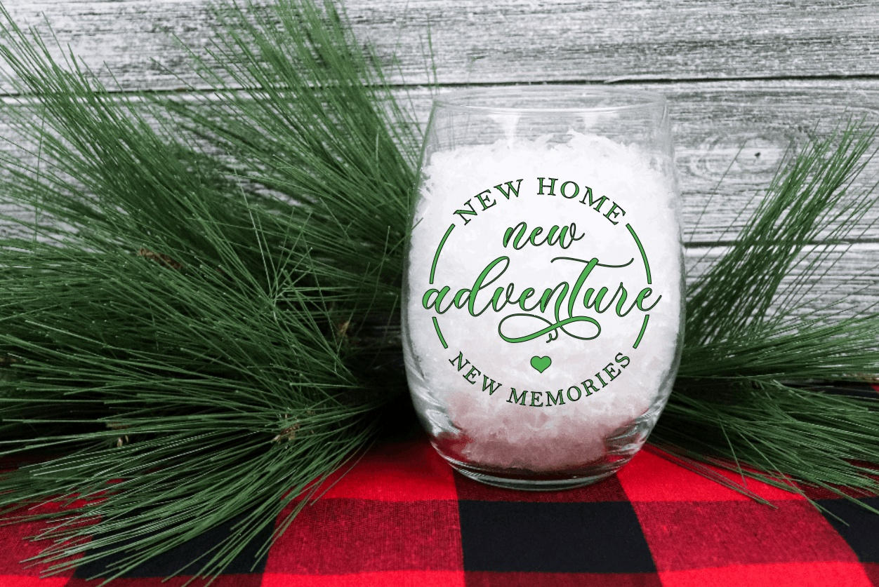 Purple LadyBug Decor Glasses House Warming Gift - New Home New Adventures Wine Glass Set