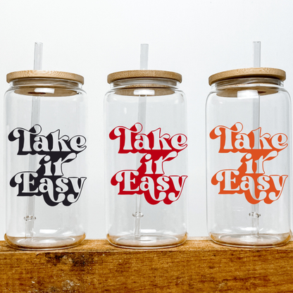 Purple LadyBug Decor Glasses Take It Easy Glass Cup with Bamboo Lid