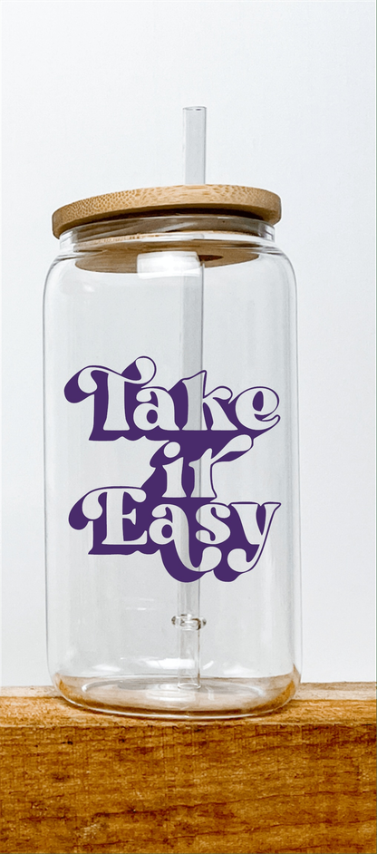 Purple LadyBug Decor Glasses Take It Easy Glass Cup with Bamboo Lid