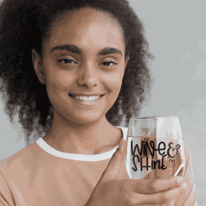 Purple LadyBug Decor Glasses Wine & Shine Stemless Wine Glass