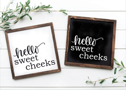 Purple LadyBug Decor Hello Sweet Cheeks Bathroom Sign