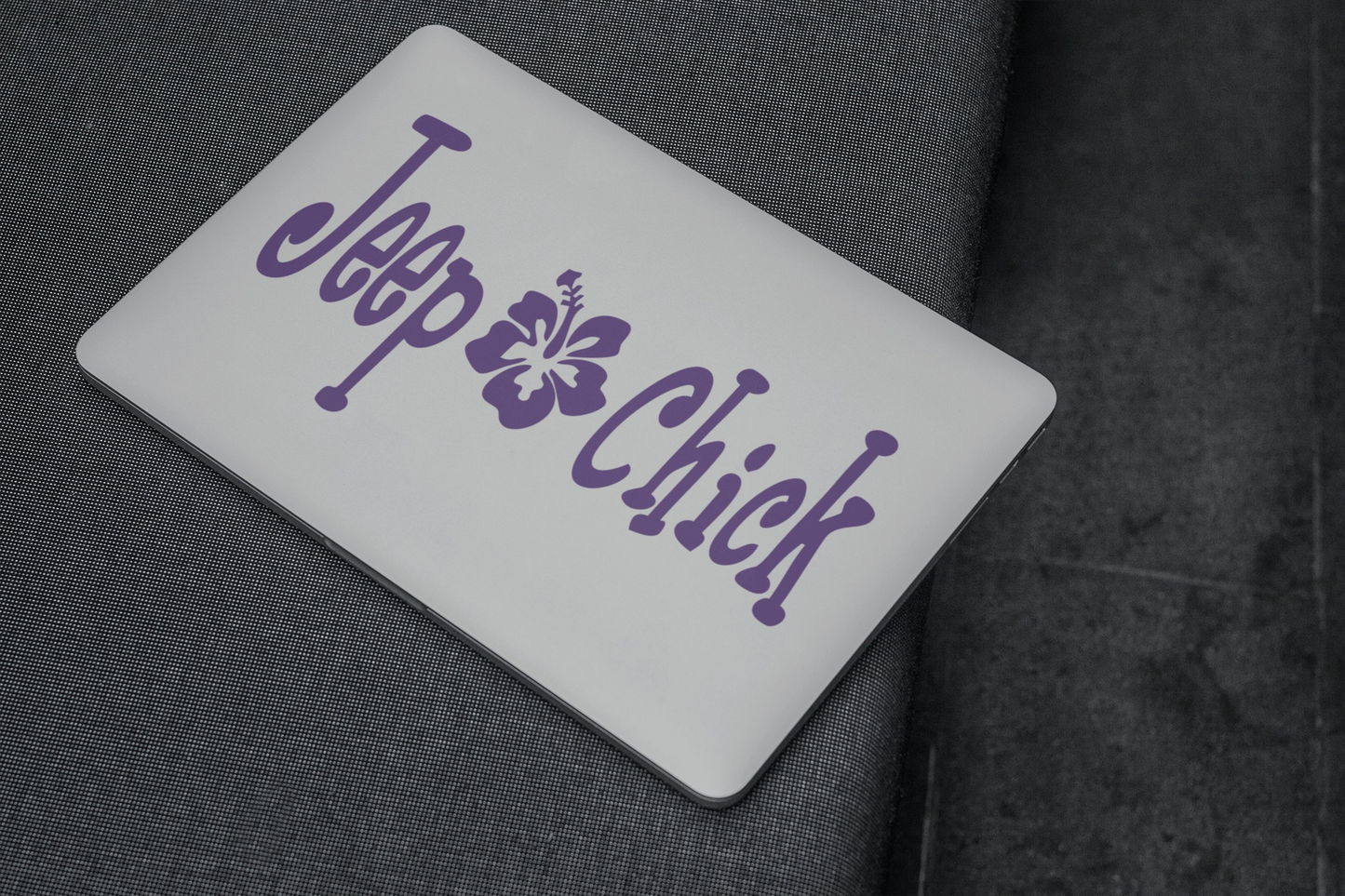 Jeep Chick Vinyl Decal on laptop covering