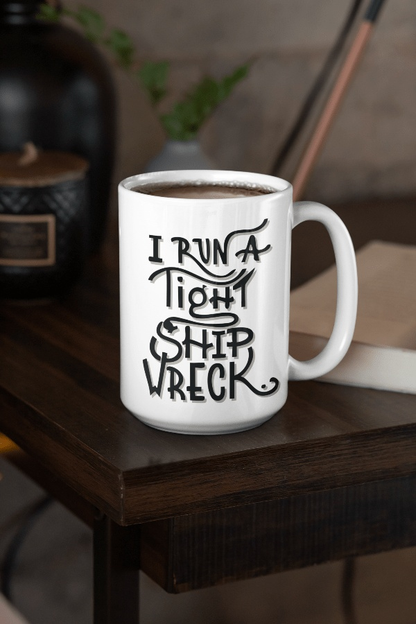 Purple LadyBug Decor Mug I Run a Tight Ship Wreck'  Humorous Ceramic Coffee Mug