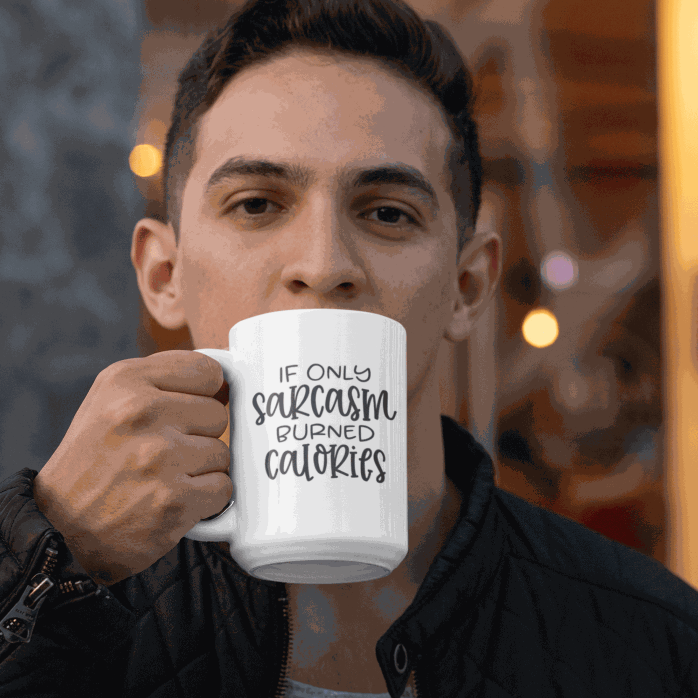 Ceramic mug with "If only Sarcasm Burned Calories" text design.