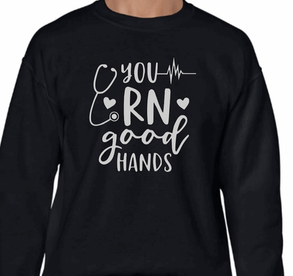 Purple LadyBug Decor shirts You RN good Hands - Nurse Sweatshirt