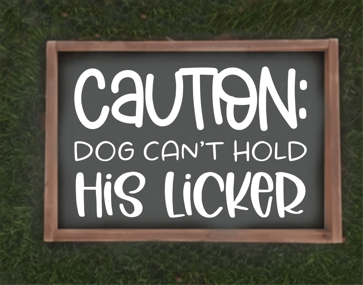 Purple LadyBug Decor Sign Caution Dog Can't Hold His Licker Framed Sign