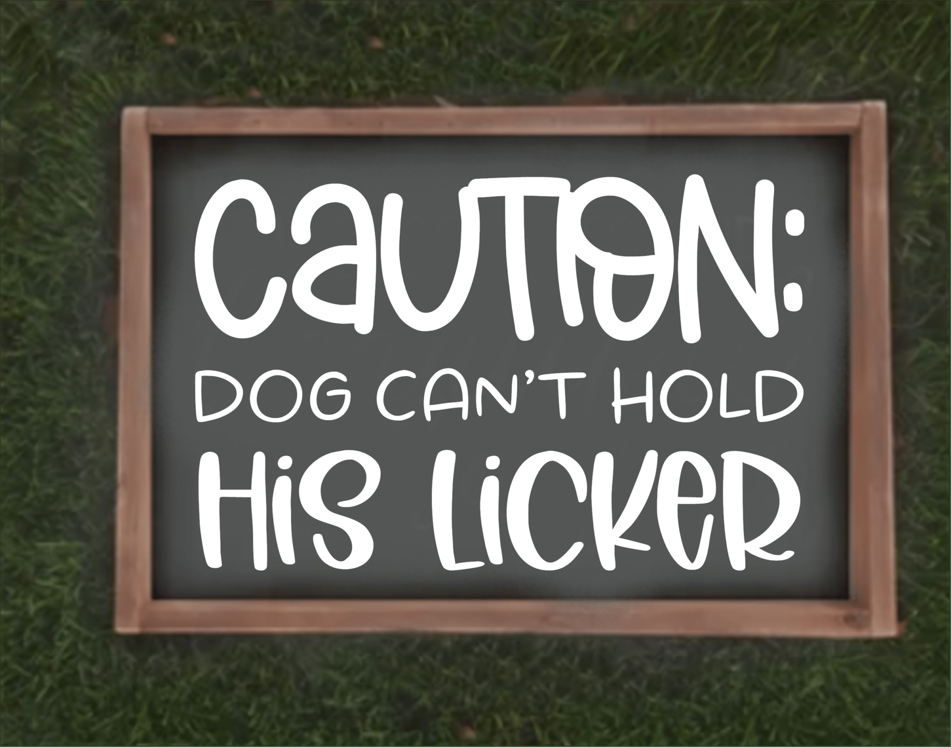 Purple LadyBug Decor Sign Caution Dog Can't Hold His Licker Framed Sign
