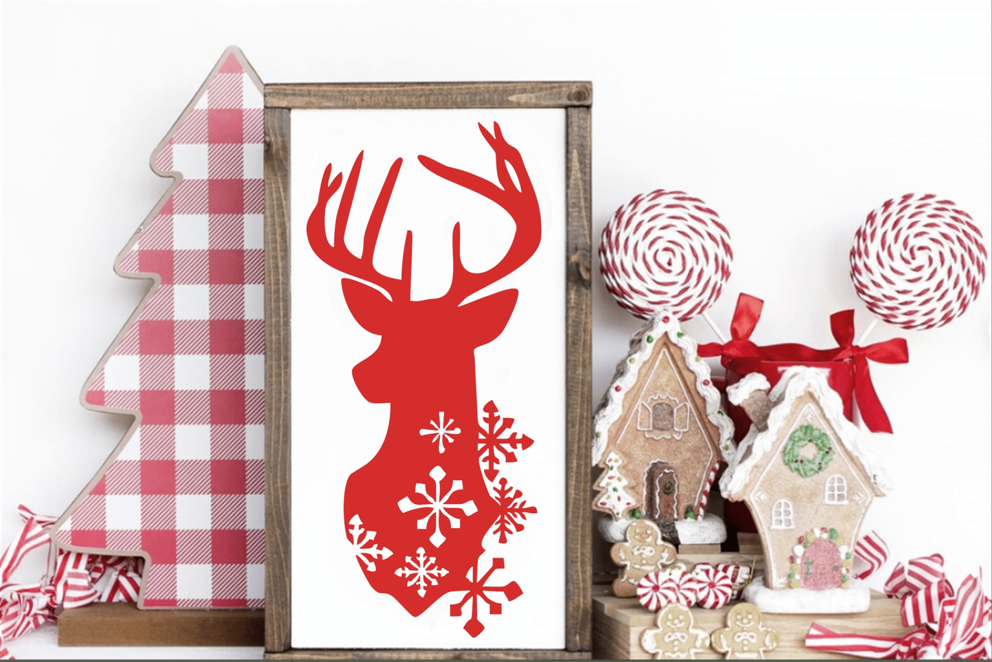 Purple LadyBug Decor Sign Deer with Snowflakes Framed Handmade Sign