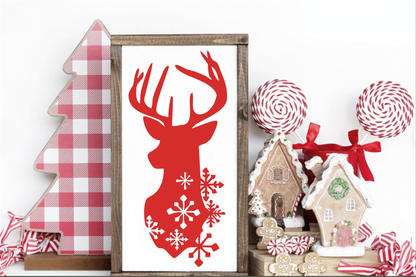 Purple LadyBug Decor Sign Deer with Snowflakes Framed Handmade Sign