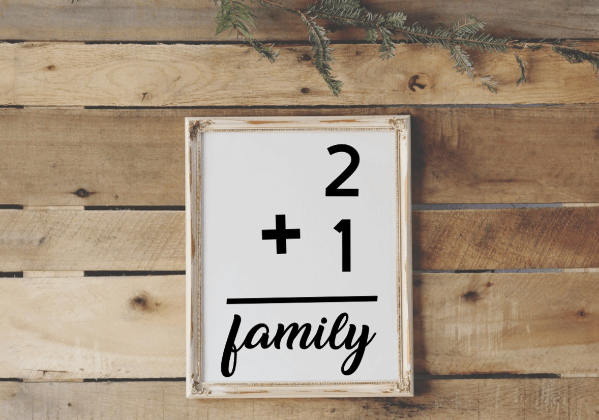Handmade rustic family flashcard wood sign on wooden wall background.