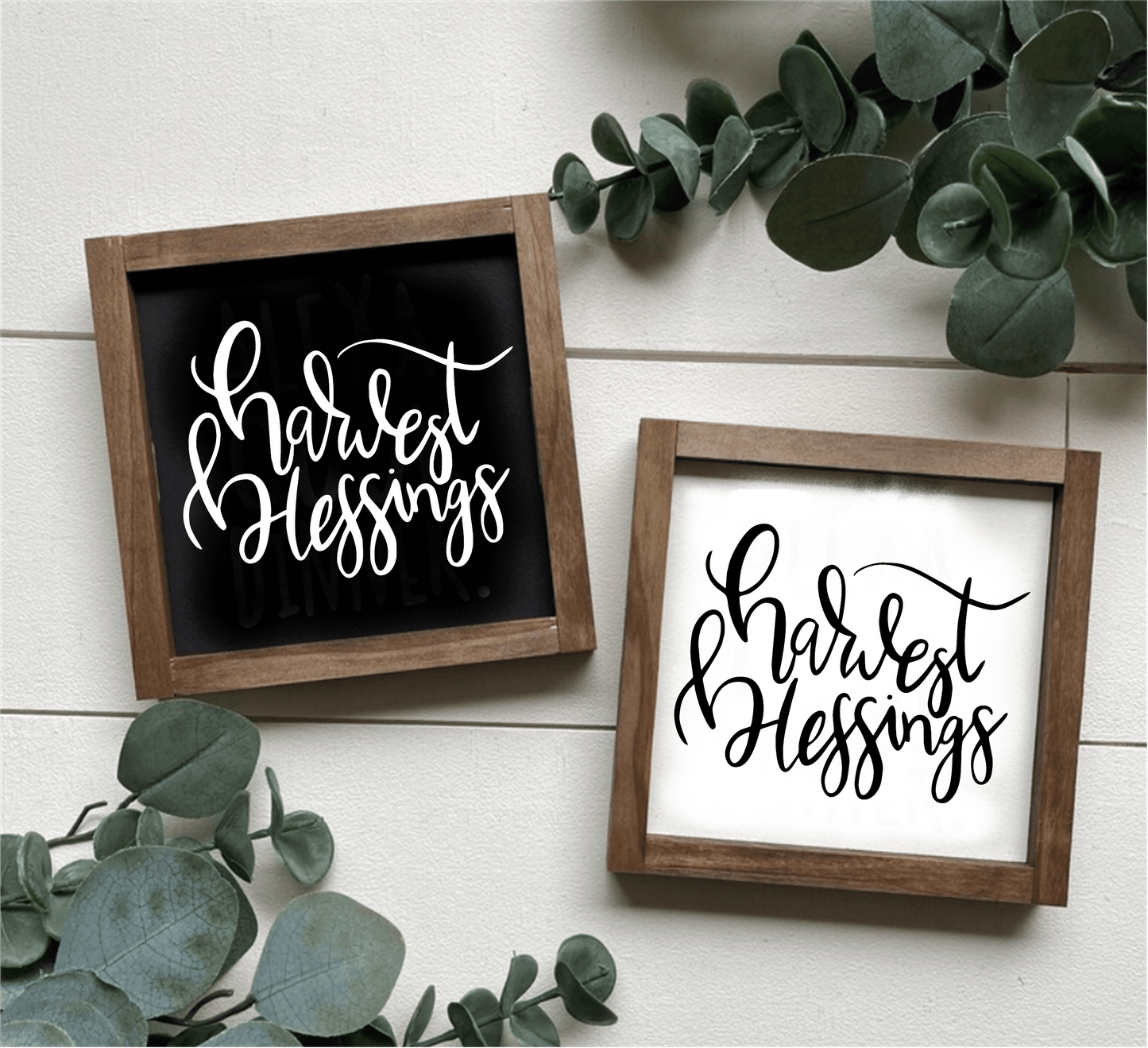 Harvest Blessings wooden framed sign with black and white background options.