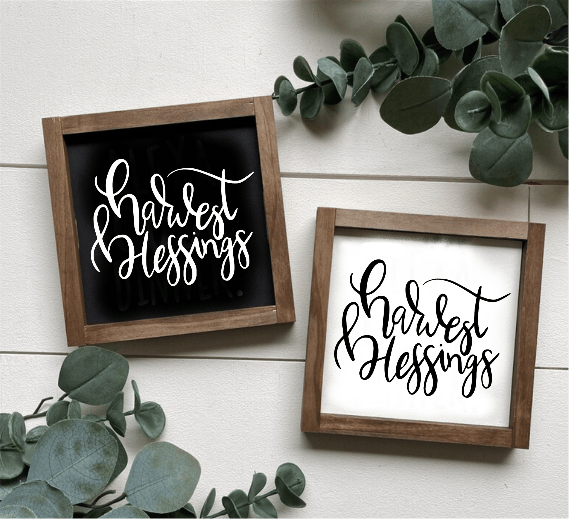 Harvest Blessings wooden framed sign with black and white background options.