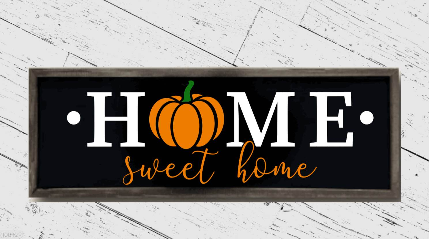 Home Sweet Home pumpkin wood sign with customizable frame and background.