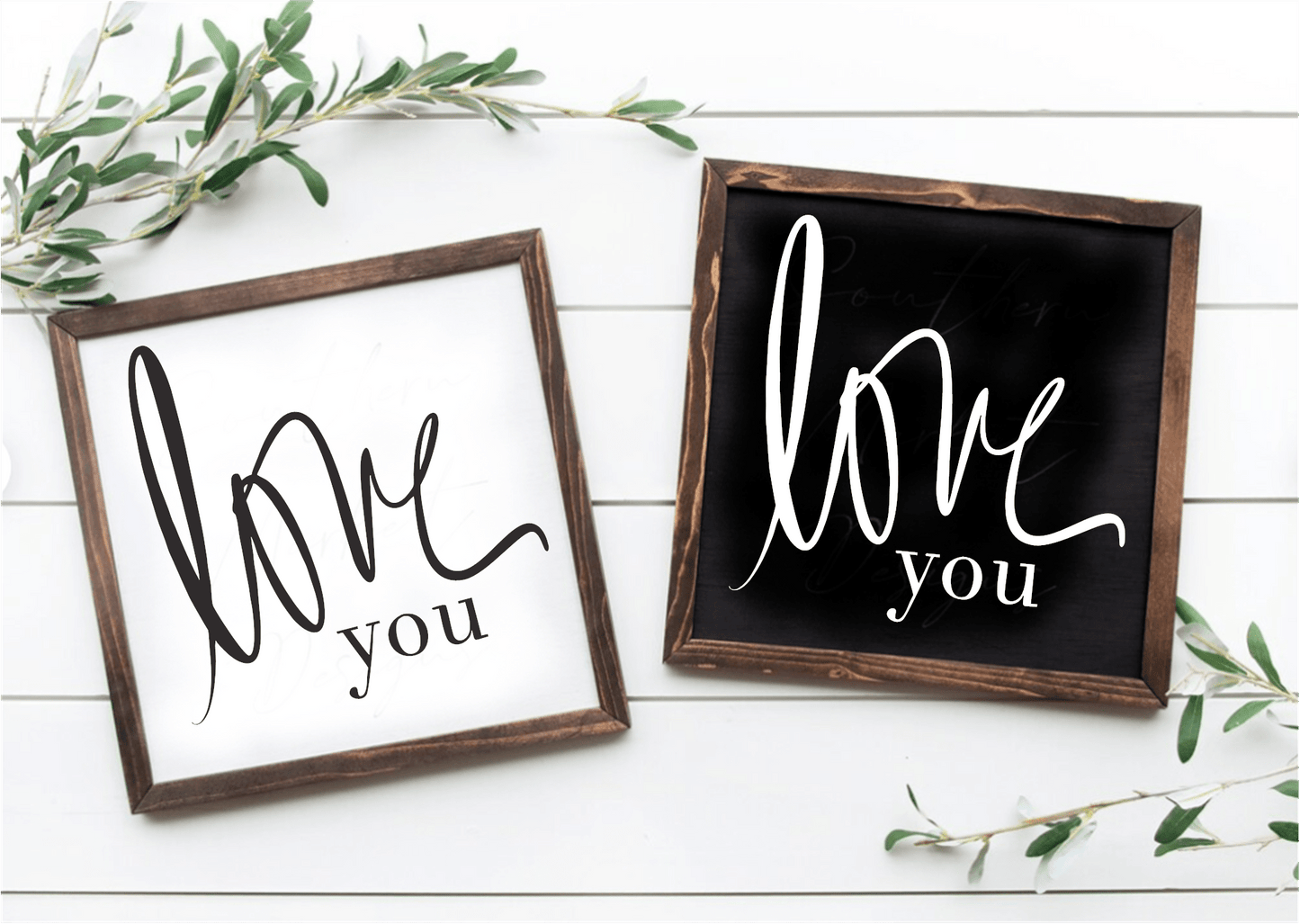 Handcrafted "Love You" wood sign with black and white options, farmhouse decor.