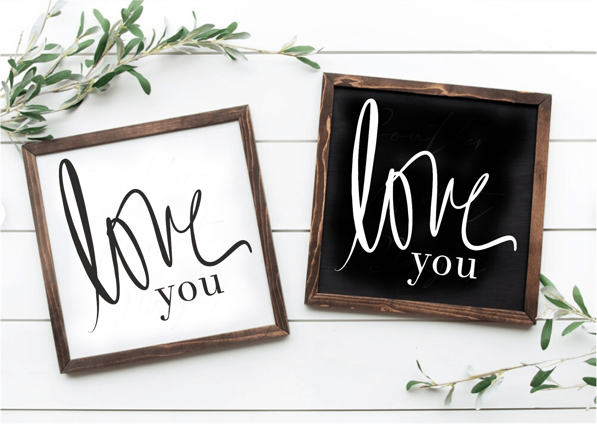 Handcrafted "Love You" wood sign with black and white options, farmhouse decor.